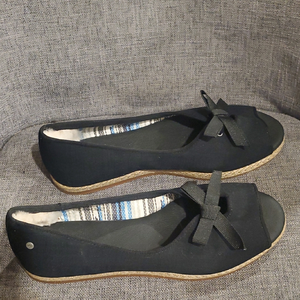 New Ugg Peep Toe Espadrille Elegant Black Women's Shoes Sz 7.5